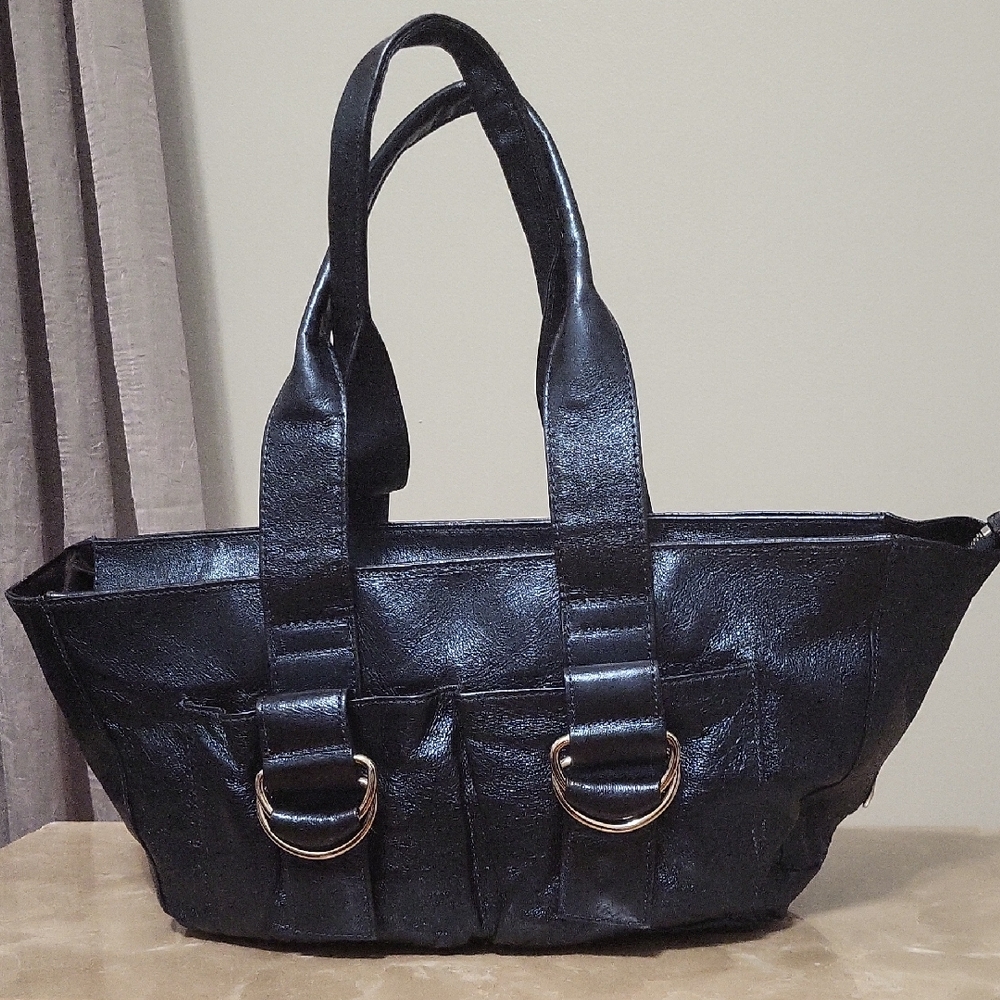 Elegan Blue Tote with Gold Rings